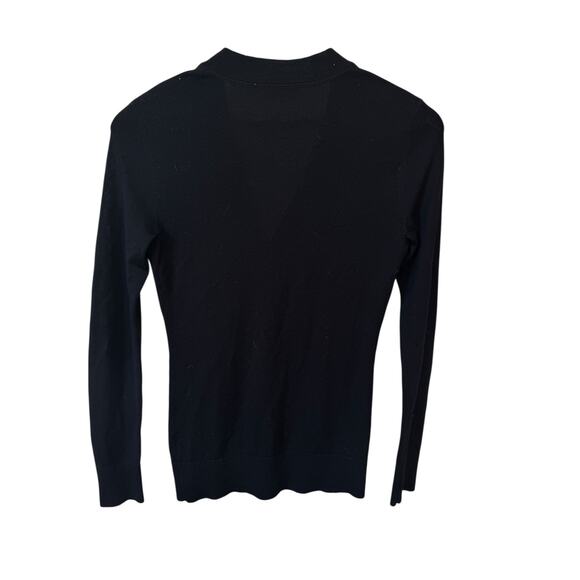 TORY BURCH Simone Cardigan Black Gold Oversized Logo Buttons Merino Wool Size XS - Picture 5 of 8